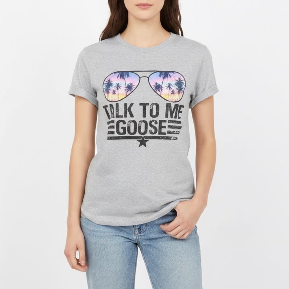 Gildan T Shirt Womens M Heather Gray Talk To Me Goose Graphic Cotton Crew Neck
